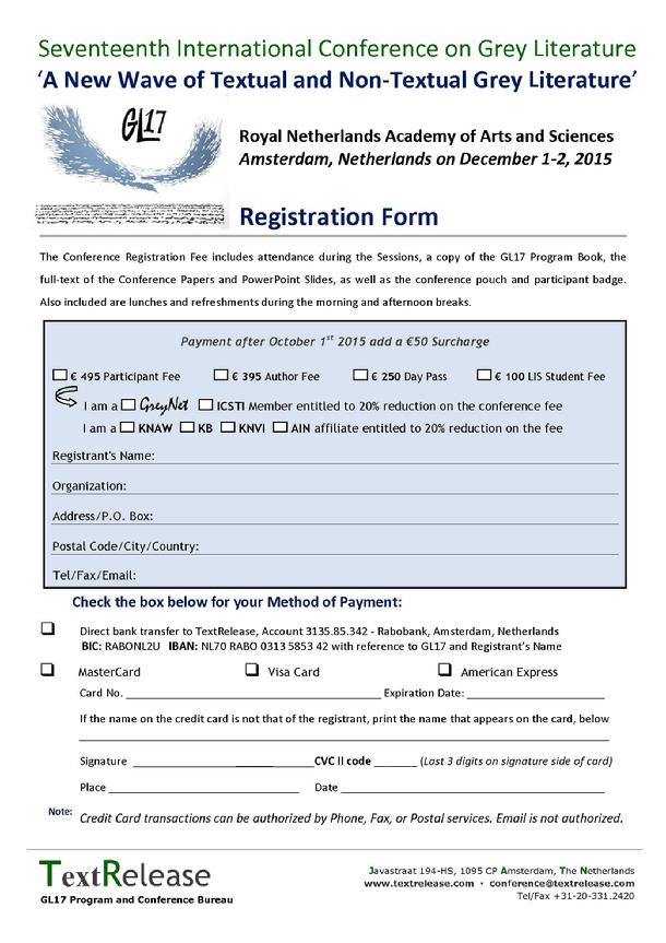 GL17 Conference Registration Form